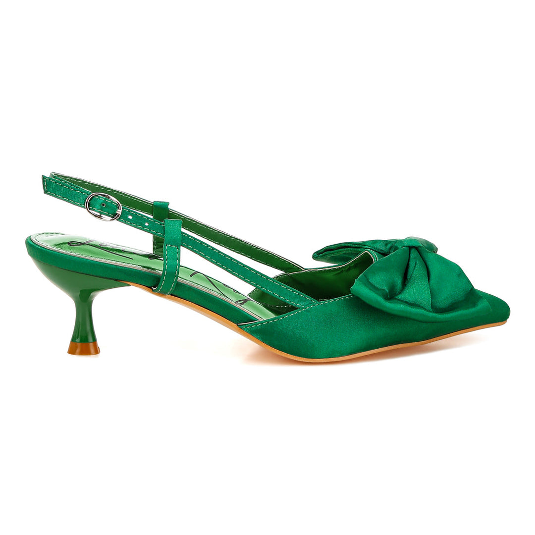 satin bow slingback sandals#color_green