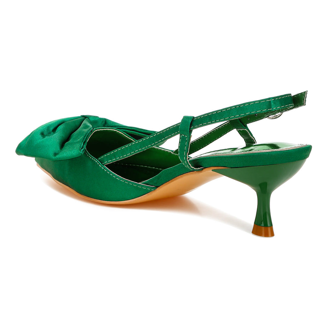 satin bow slingback sandals#color_green