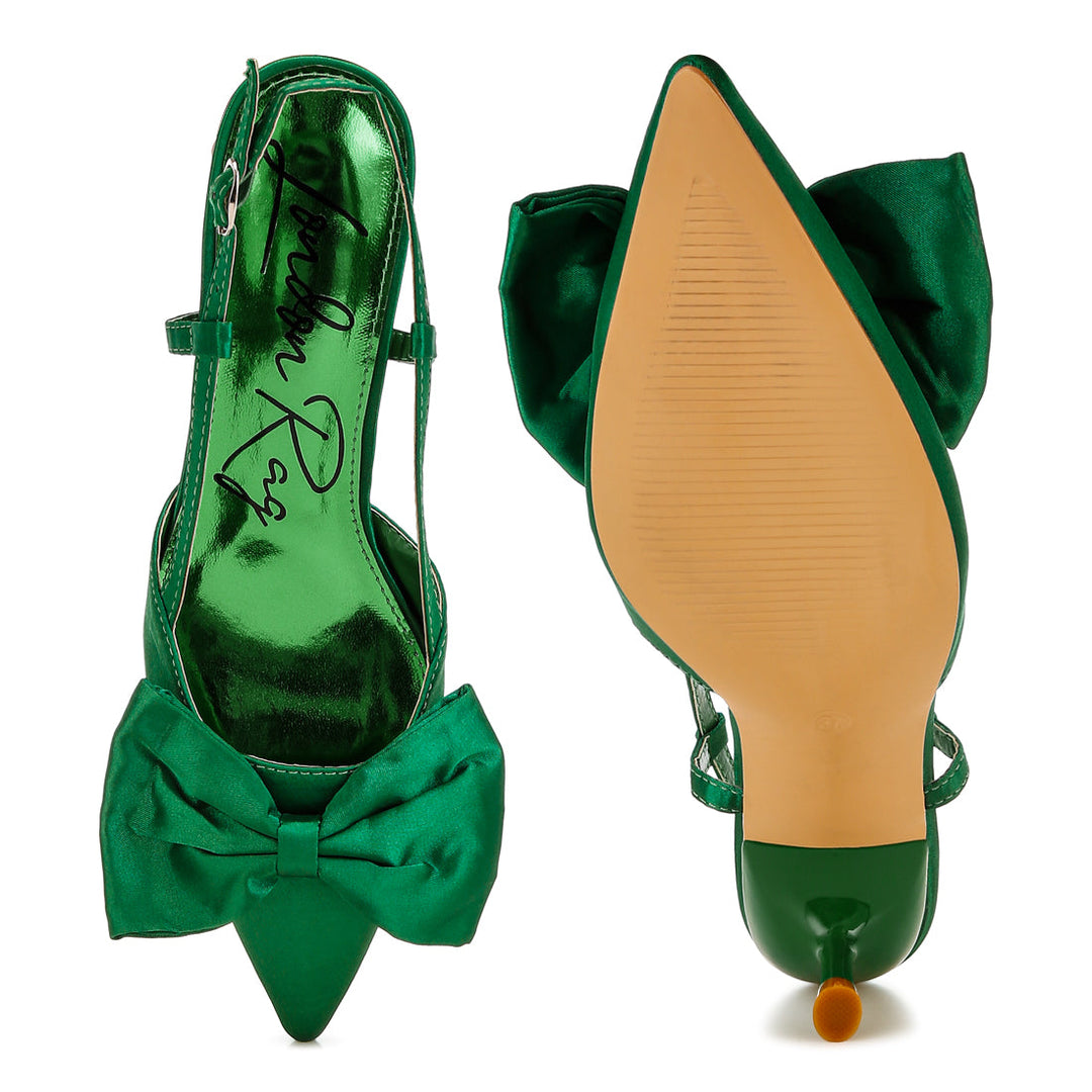 satin bow slingback sandals#color_green