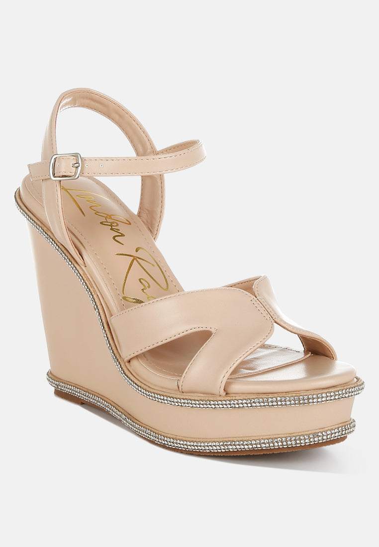 women rhinestones embellished wedge sandals#color_beige