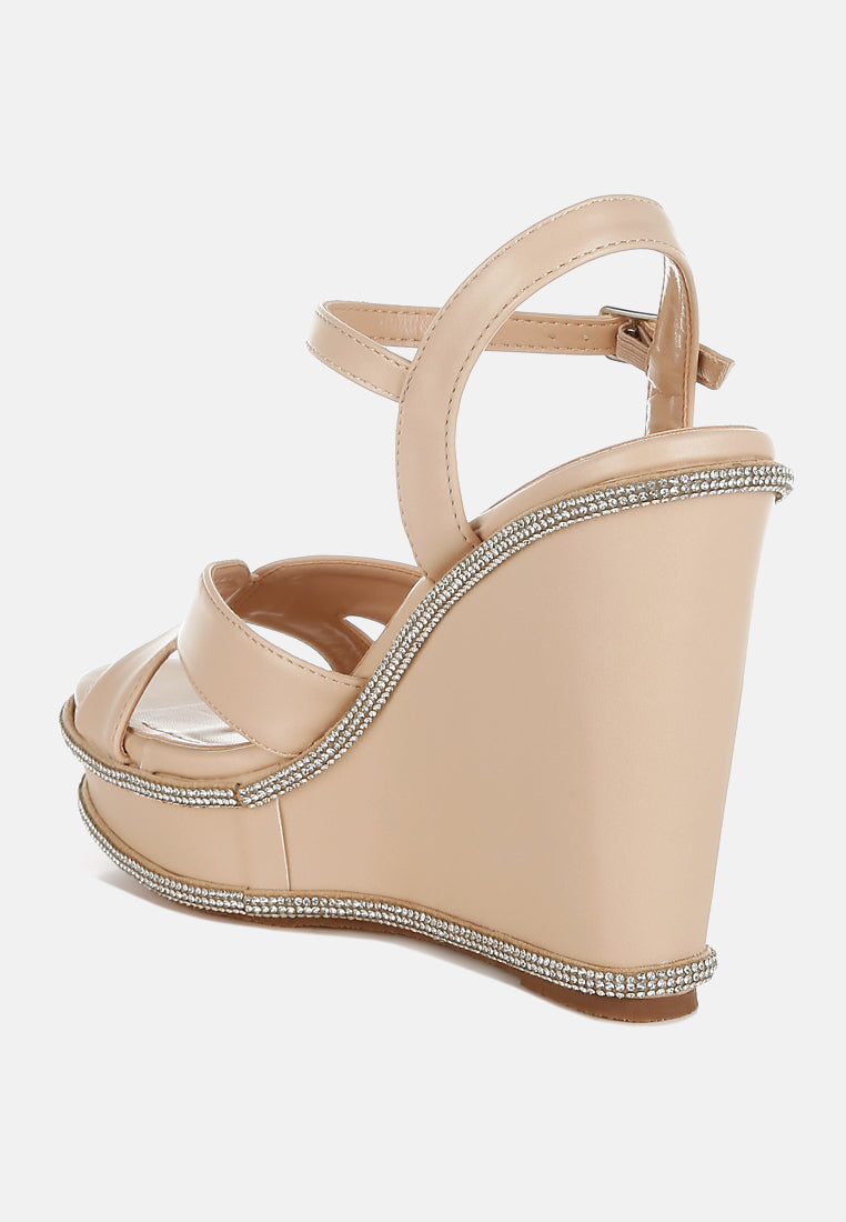 women rhinestones embellished wedge sandals#color_beige