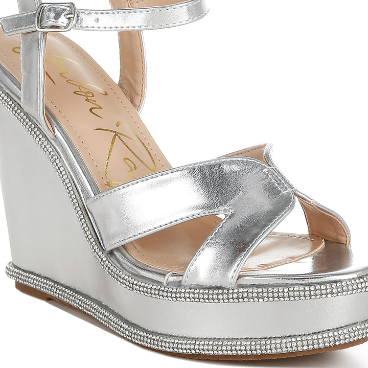 rhinestones embellished wedge sandals#color_silver