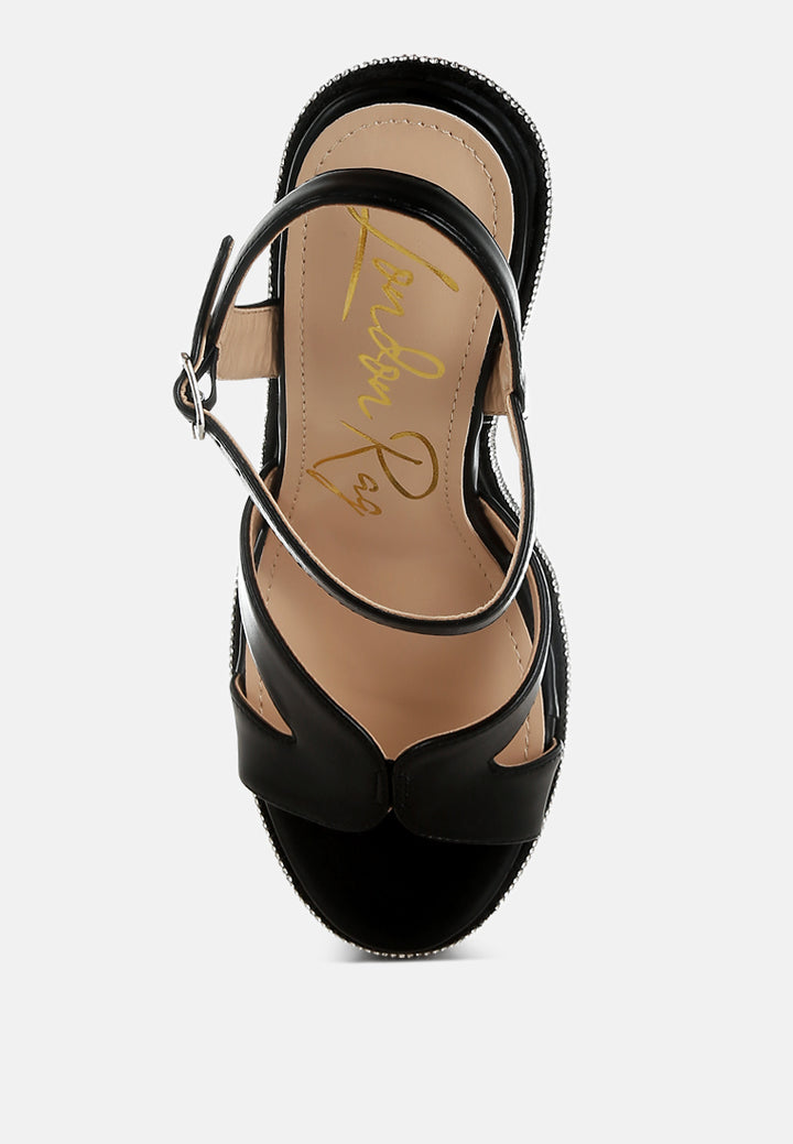 women rhinestones embellished wedge sandals#color_black