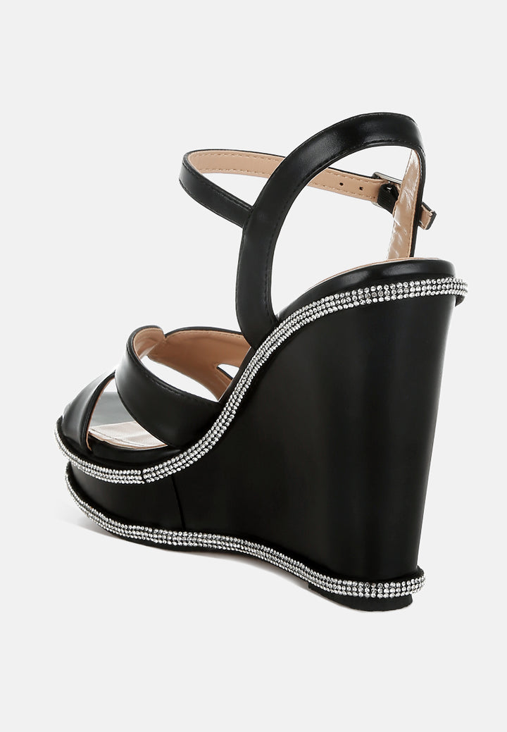 women rhinestones embellished wedge sandals#color_black