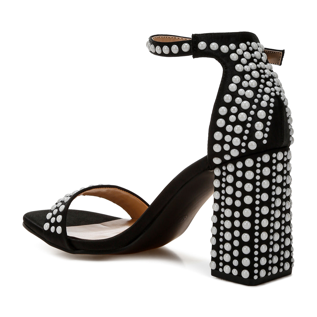 pearls embellished satin sandals#color_black