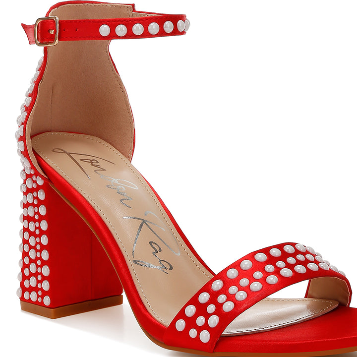 pearls embellished satin sandals#color_red