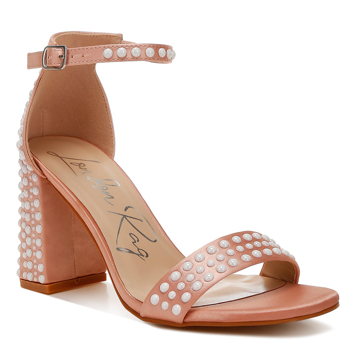 pearls embellished satin sandals#color_rose-gold