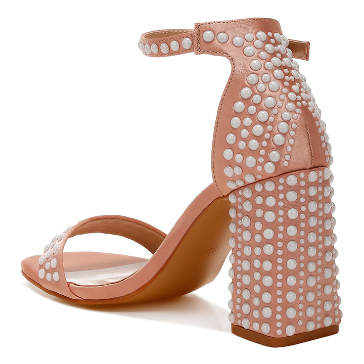 pearls embellished satin sandals#color_rose-gold