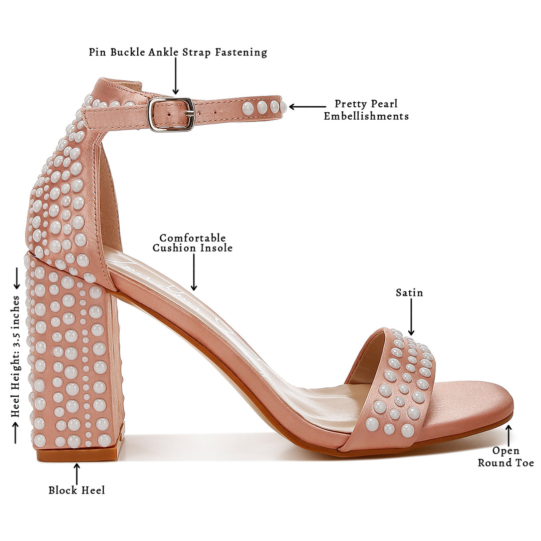 pearls embellished satin sandals#color_rose-gold