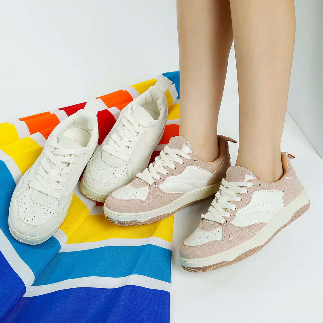 faux leather casual sneakers#color_pink