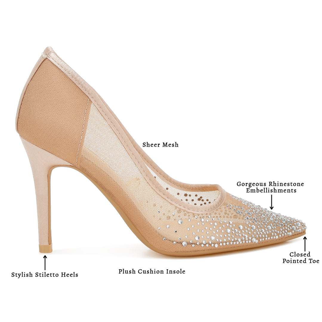 mesh rhinestone stiletto pumps#color_beige