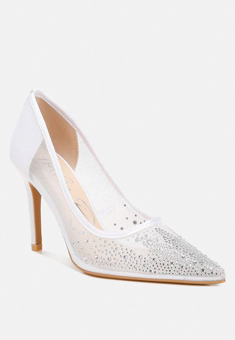 women mesh rhinestone stiletto pumps#color_white
