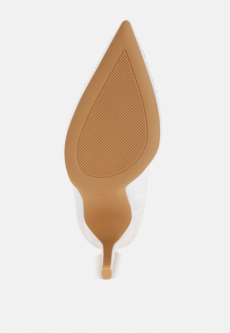 women mesh rhinestone stiletto pumps#color_white