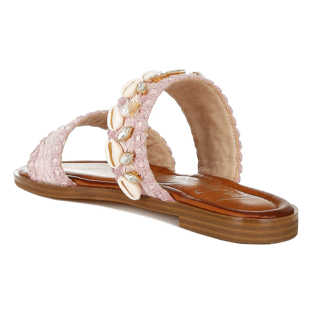 shell & diamante slip on sandals#color_pink