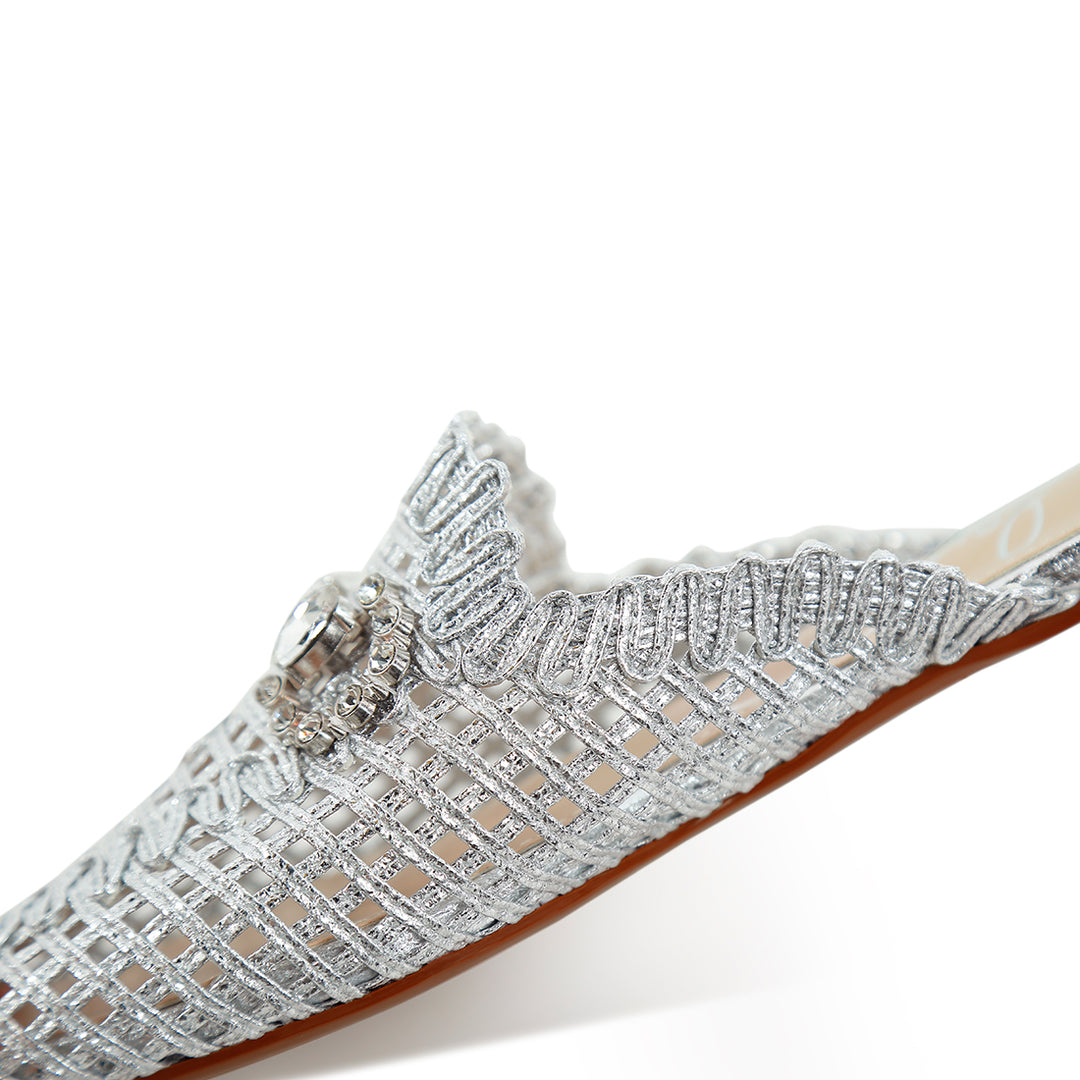 metallic woven diamante mules#color_silver