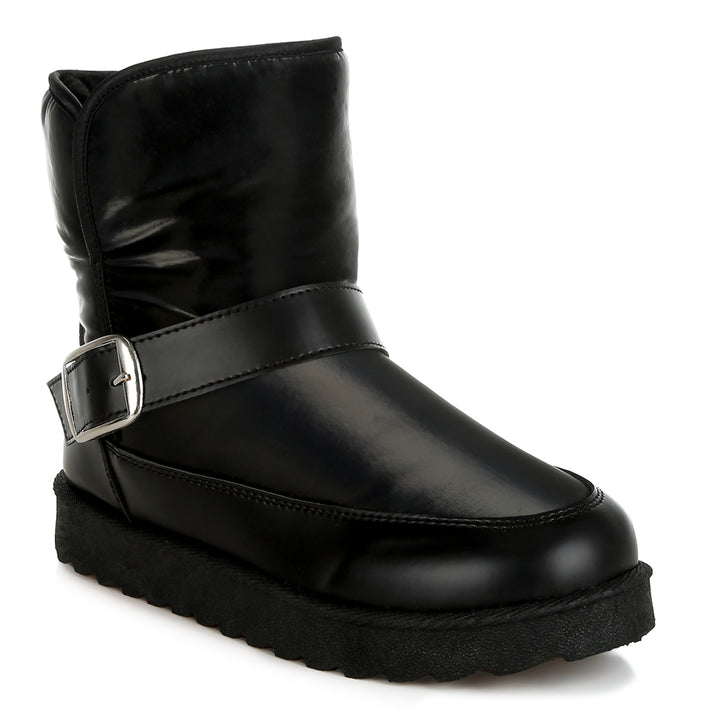 buckle strap puffy ankle boots
#color_black