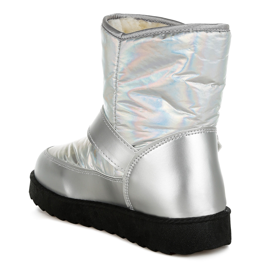 buckle strap puffy ankle boots
#color_silver