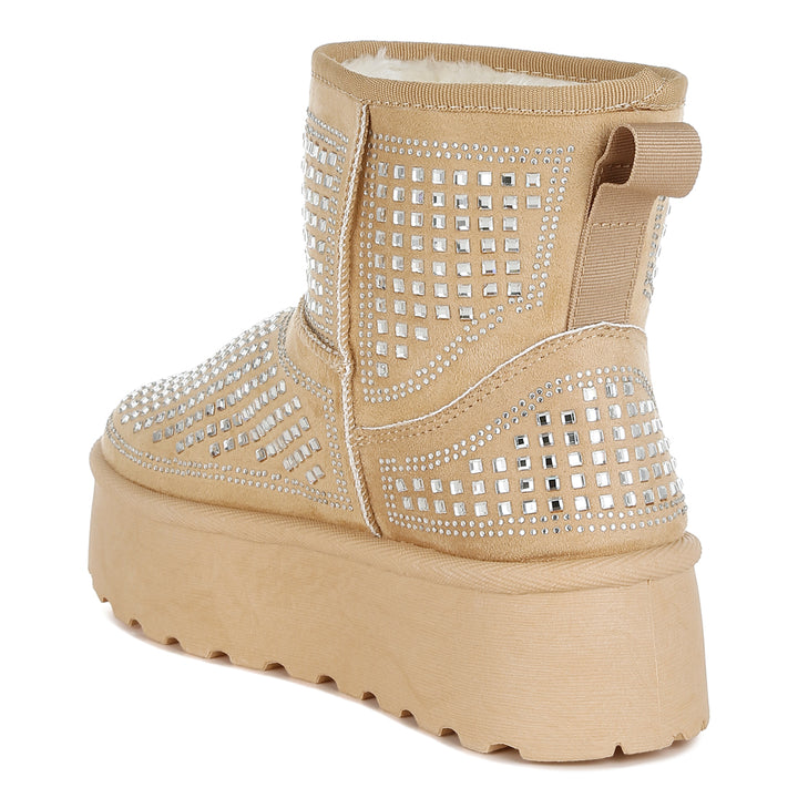 chunky rhinestones ankle boots
#color_beige