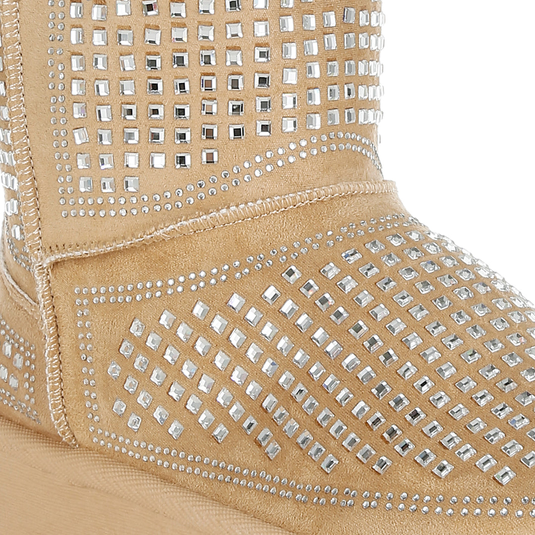 Chunky Rhinestones Ankle Boots