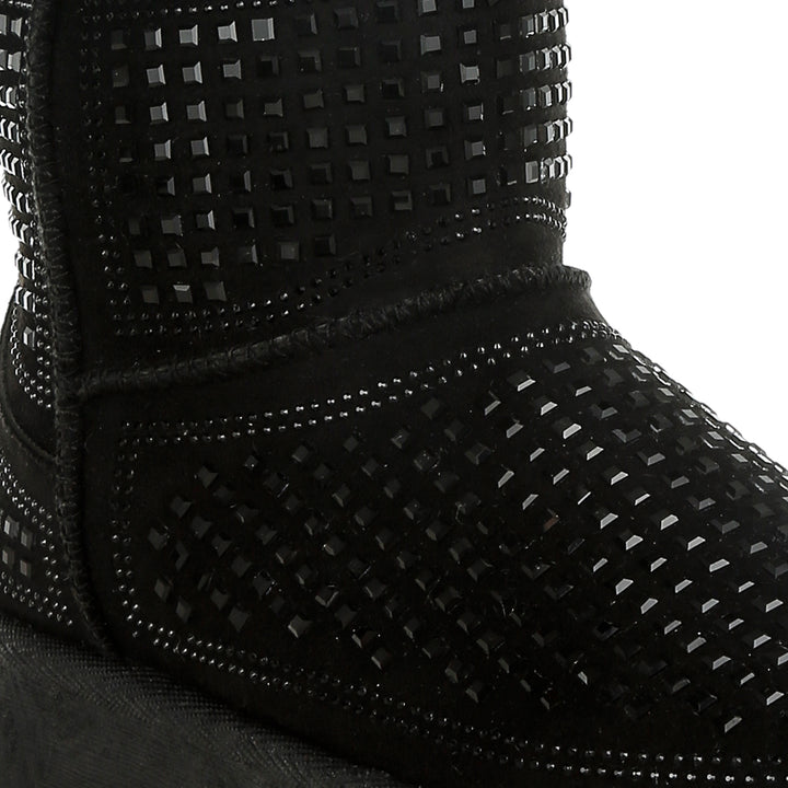 chunky rhinestones ankle boots
#color_black