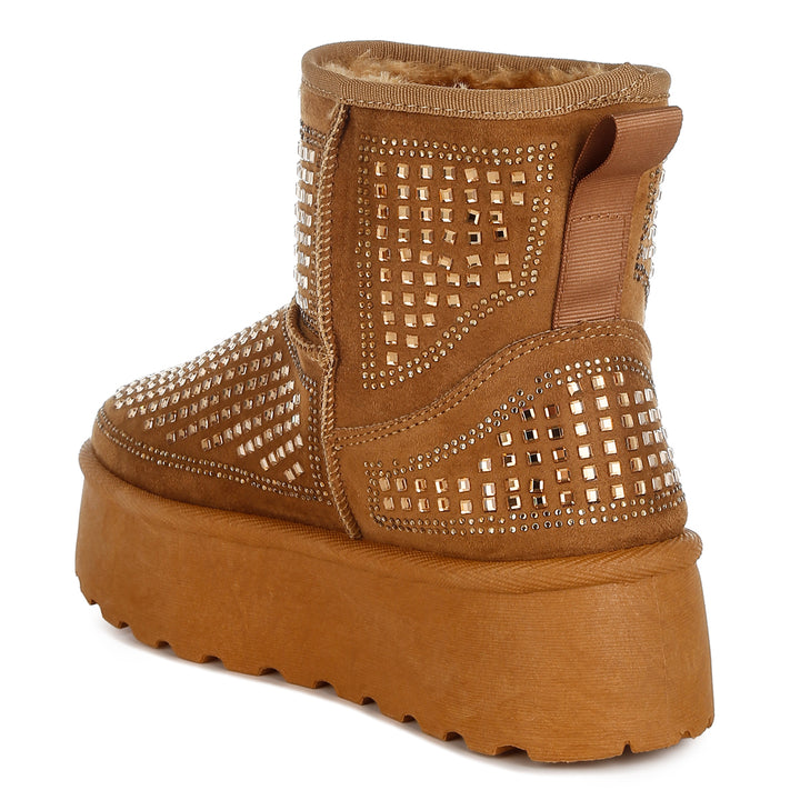 chunky rhinestones ankle boots
#color_tan