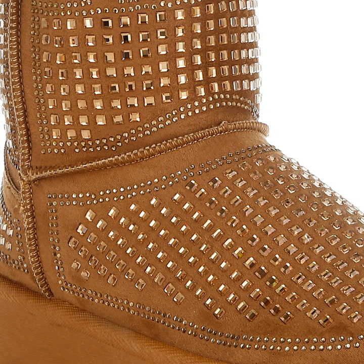 chunky rhinestones ankle boots
#color_tan