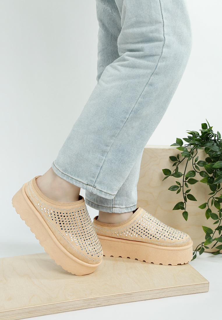 women rhinestones embellished platform classic slip-on#color_beige