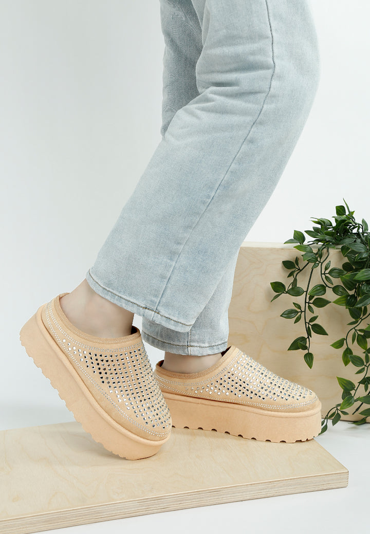women rhinestones embellished platform classic slip-on#color_beige
