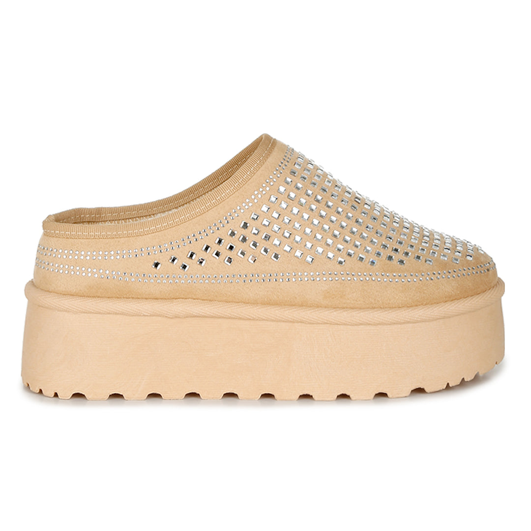 rhinestones embellished platform classic slip-on#color_biege