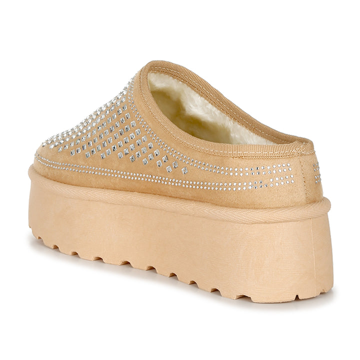 rhinestones embellished platform classic slip-on#color_biege