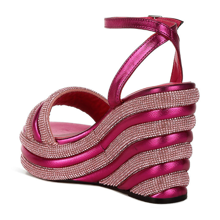 rhinestone studded wedge sandals#color_fuchsia