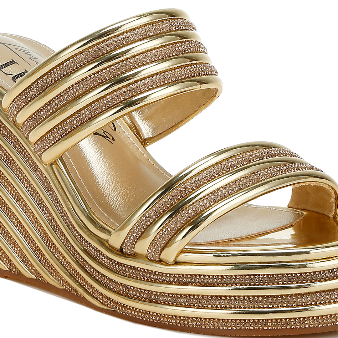 metallic faux leather wedge sandals#color_gold