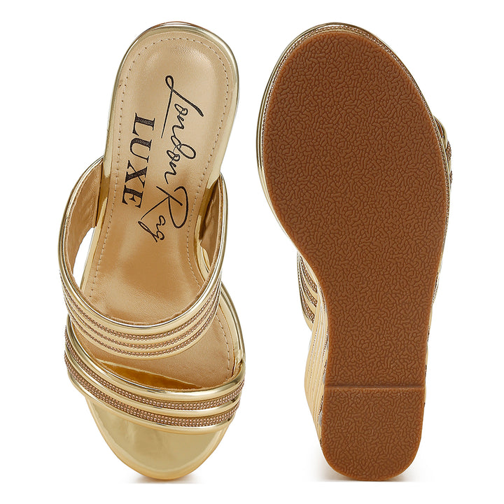metallic faux leather wedge sandals#color_gold