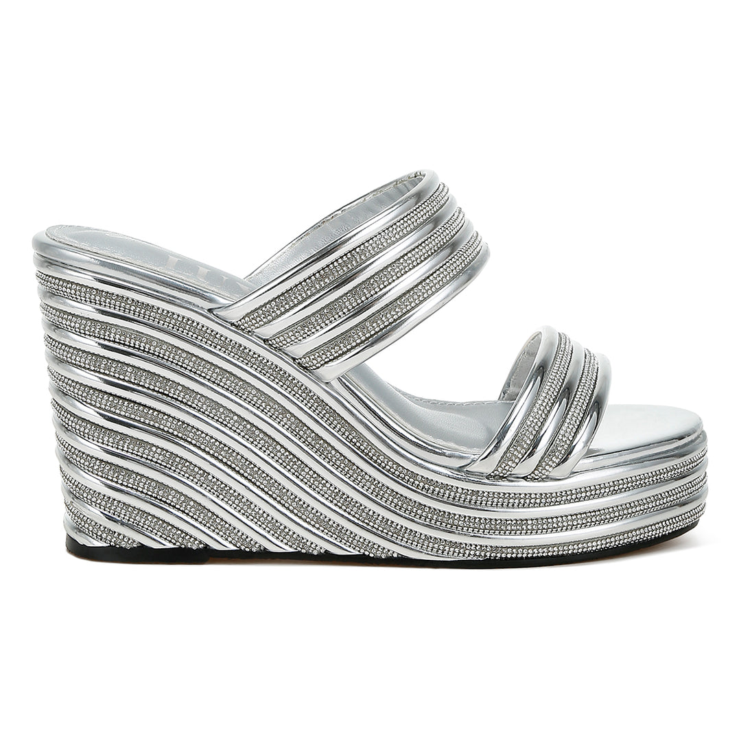metallic faux leather wedge sandals#color_silver