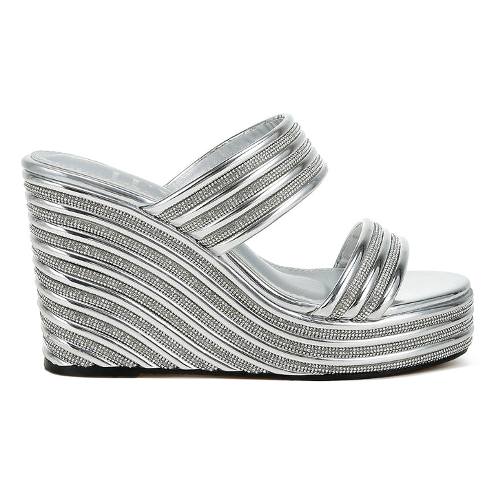 metallic faux leather wedge sandals#color_silver