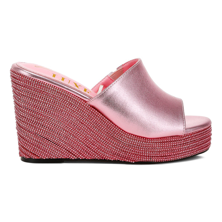 wedge heel peep toe sandals#color_pink