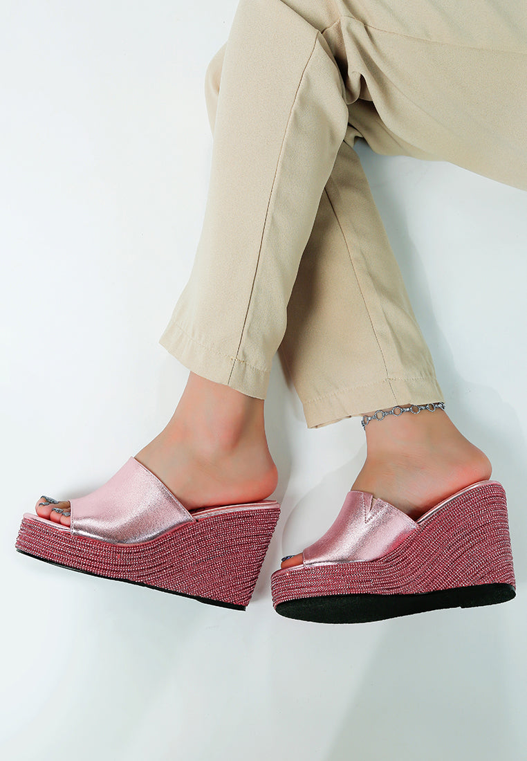 Wedge Heel Peep Toe Sandals#colour_pink