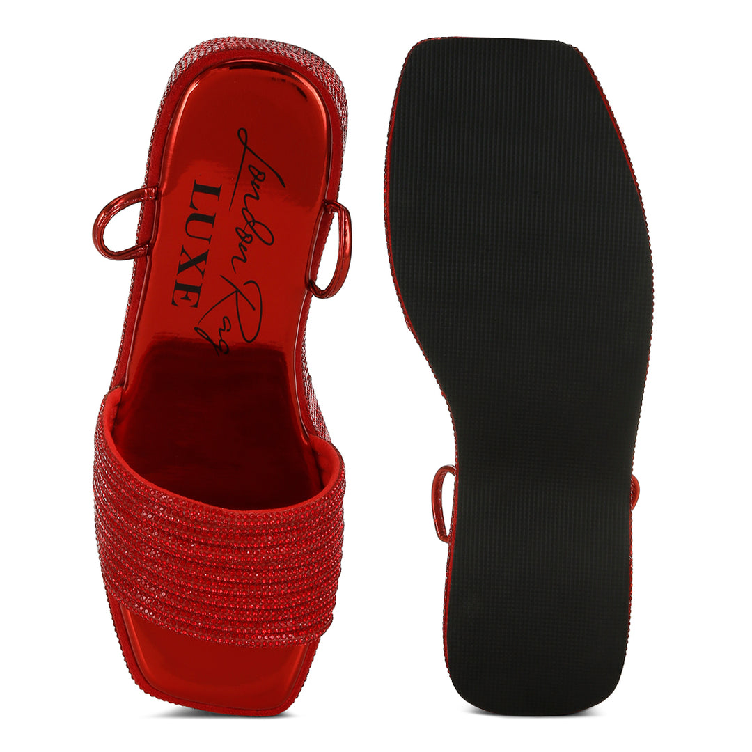 rhinestone embellished lace-up sandals#color_Red