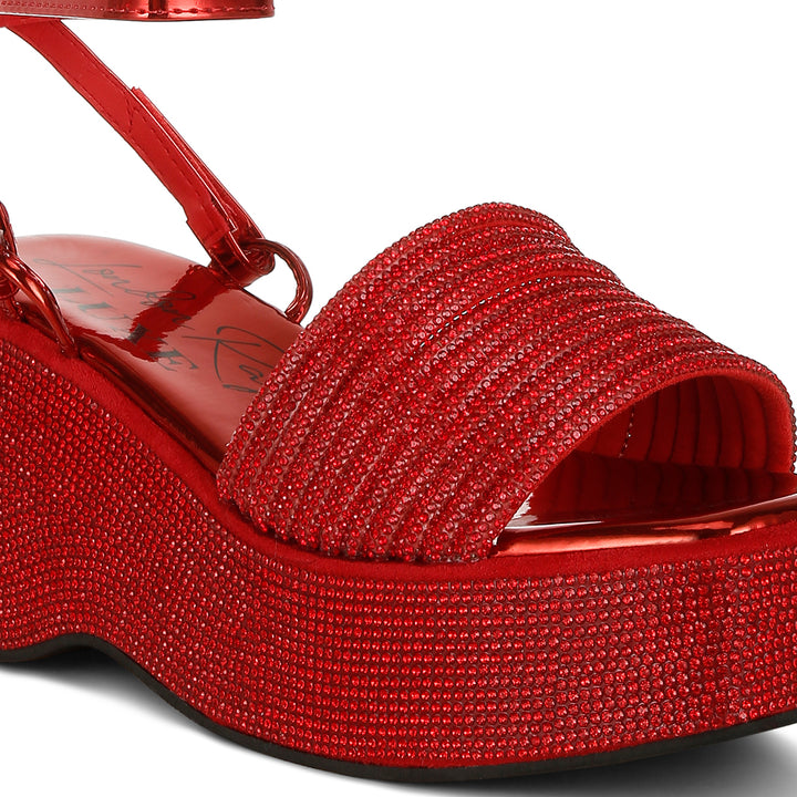 rhinestone embellished lace-up sandals#color_Red