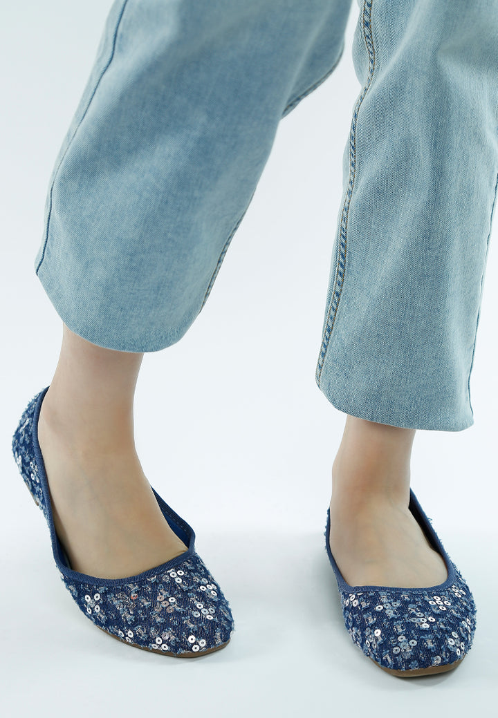 women sequin ballet flats#color_blue