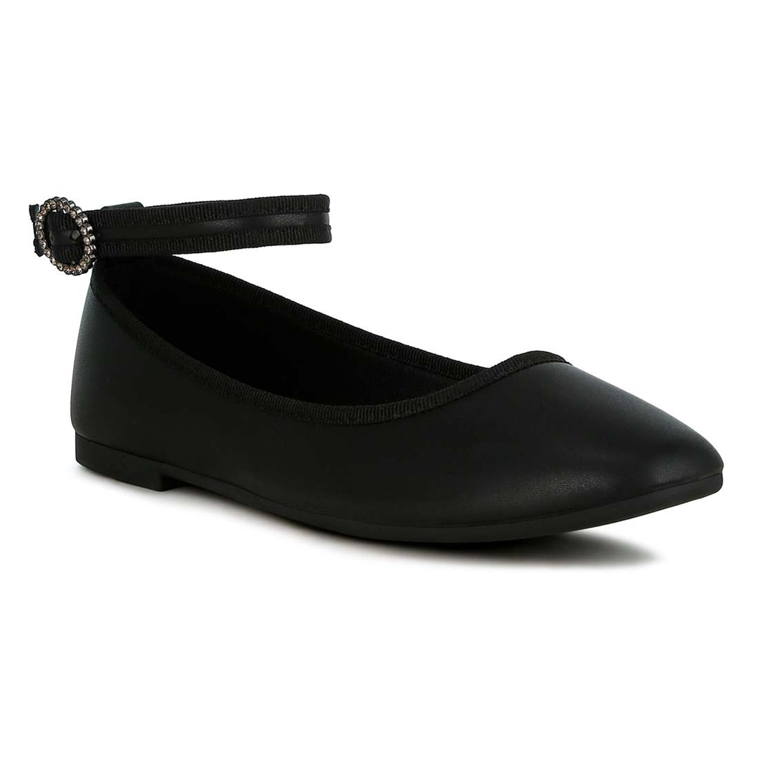 ankle strap detail ballet flats#color_black