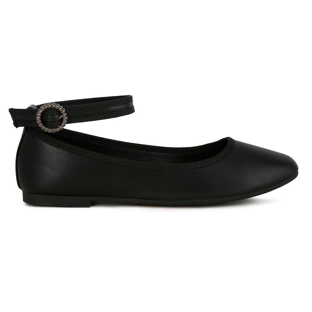 ankle strap detail ballet flats#color_black