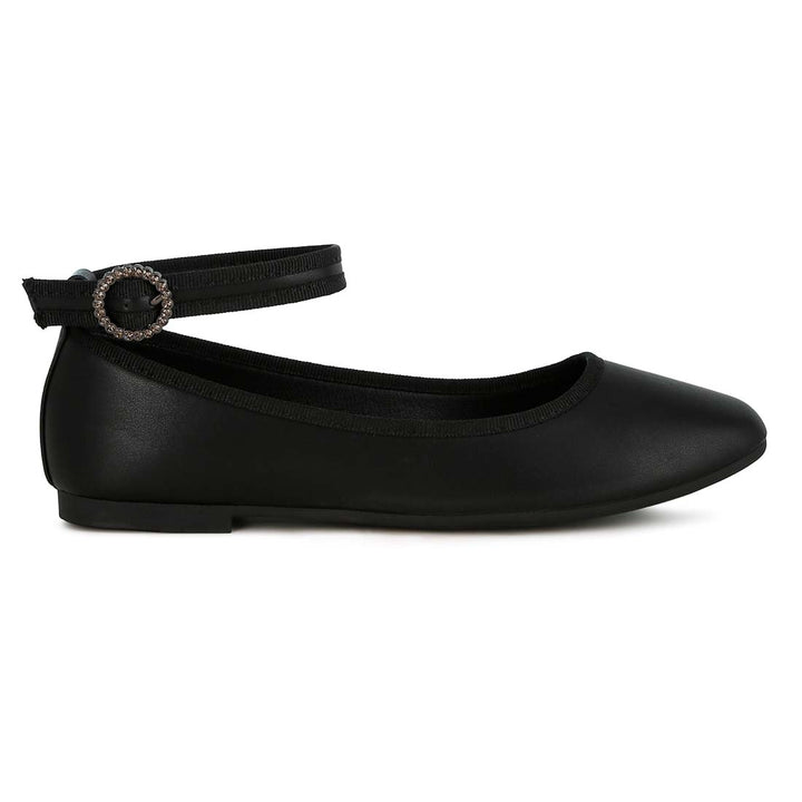 ankle strap detail ballet flats#color_black