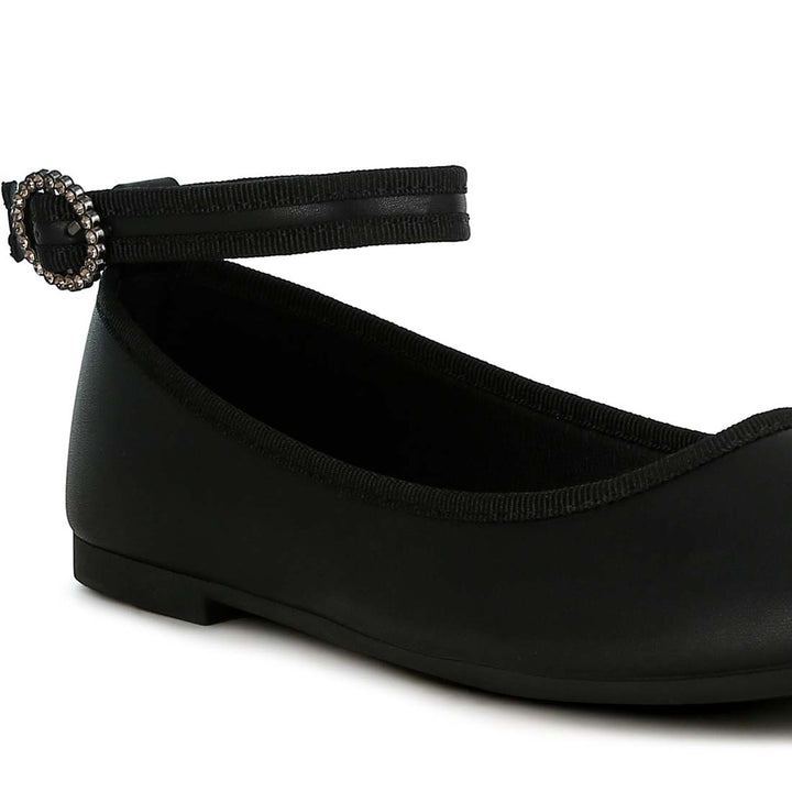 ankle strap detail ballet flats#color_black