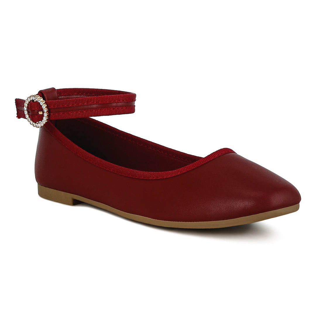 ankle strap detail ballet flats#color_burgundy