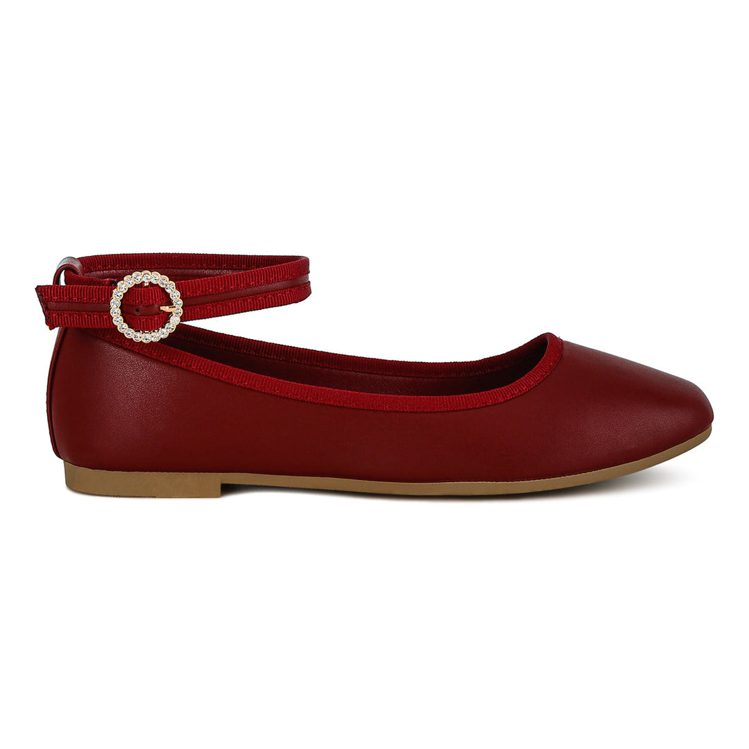 ankle strap detail ballet flats#color_burgundy