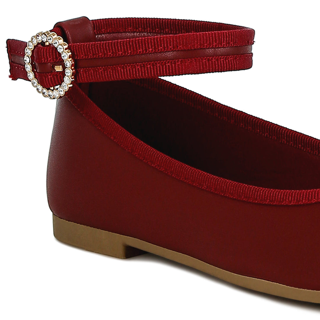 ankle strap detail ballet flats#color_burgundy