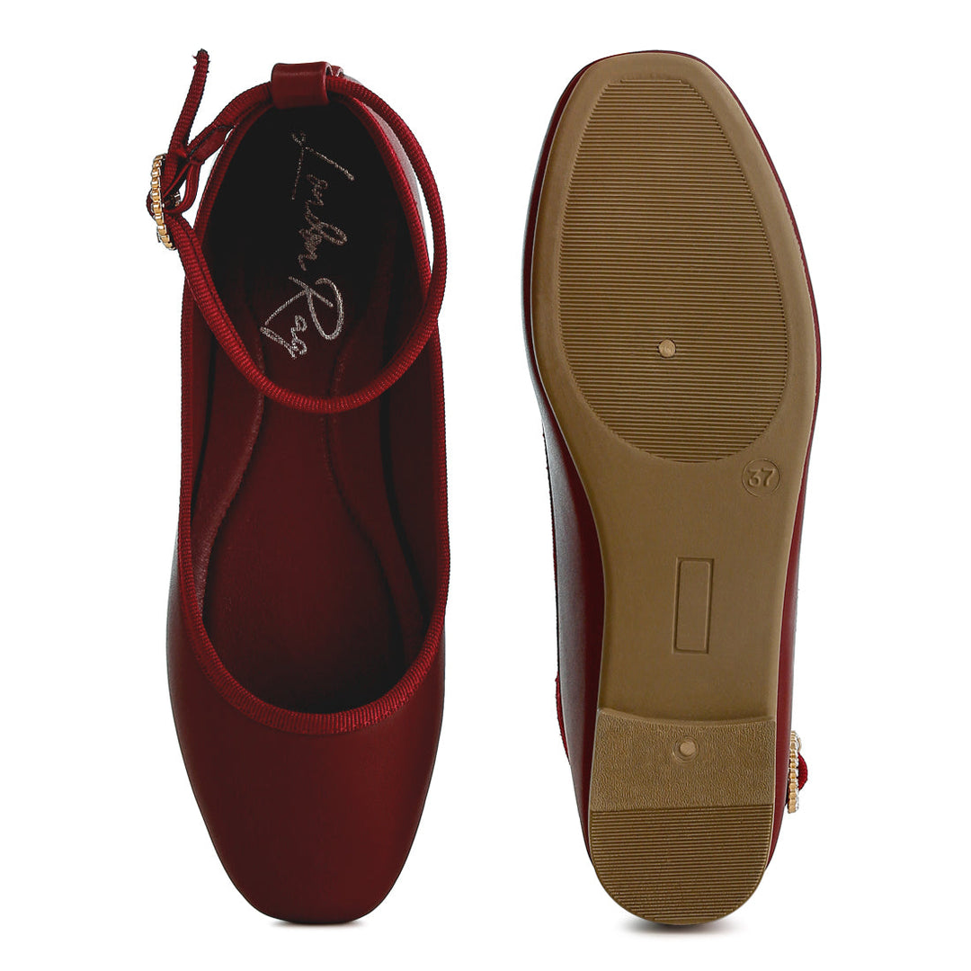 ankle strap detail ballet flats#color_burgundy