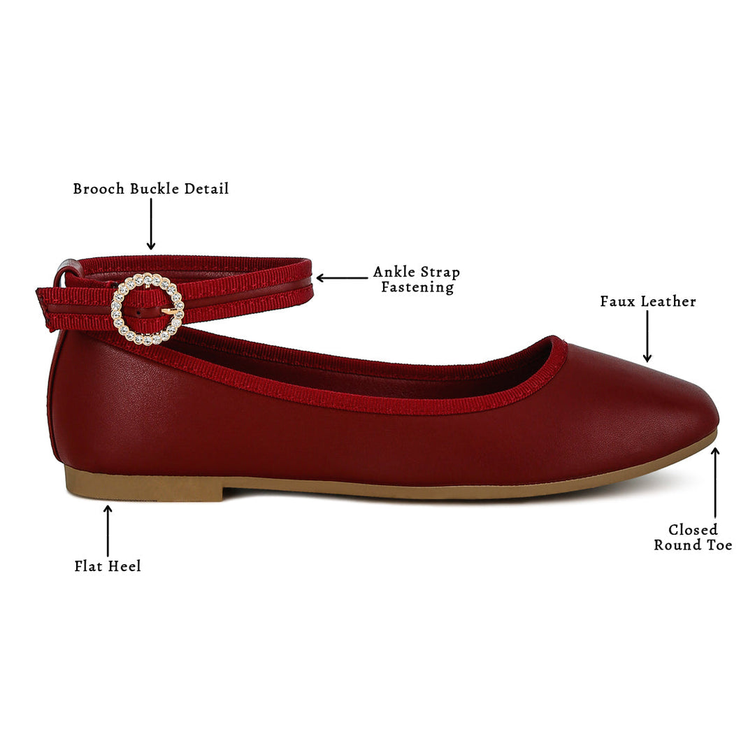 ankle strap detail ballet flats#color_burgundy