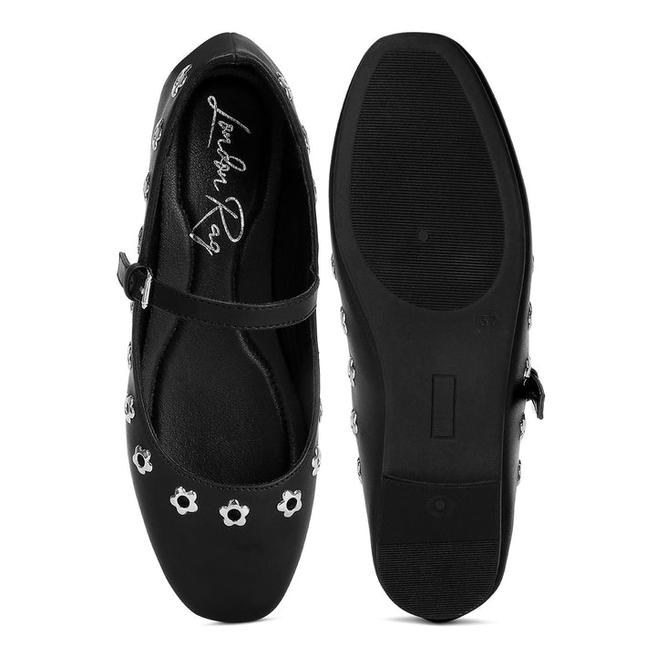 floral eyelet strapped ballerinas#color_black